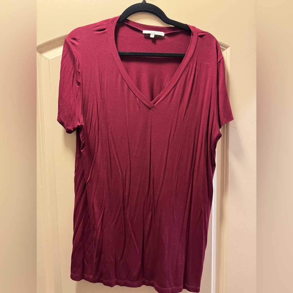 Elegant V-Neck Burgundy Short Sleeve Top